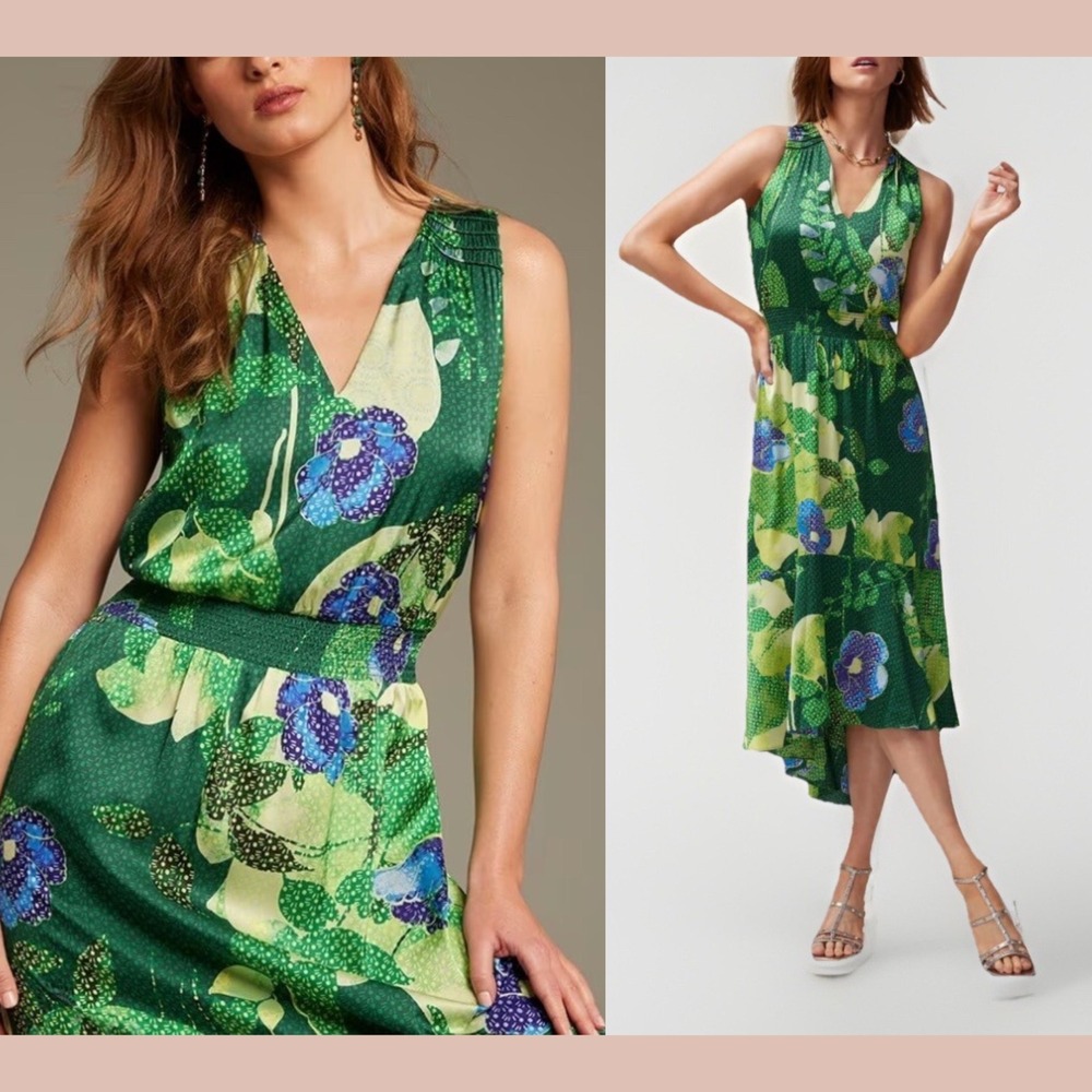 NWT $178 White House Black Market [ 16 ] Satin Hi-Lo‎ Dress in Lush Leaf U1703